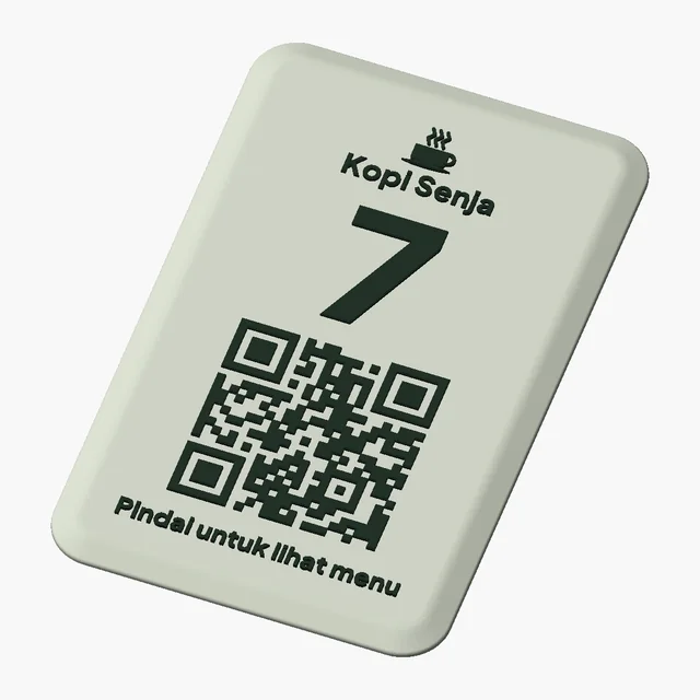 Nomor Meja Tempel + QR Menu — model 3D yang dicetak
