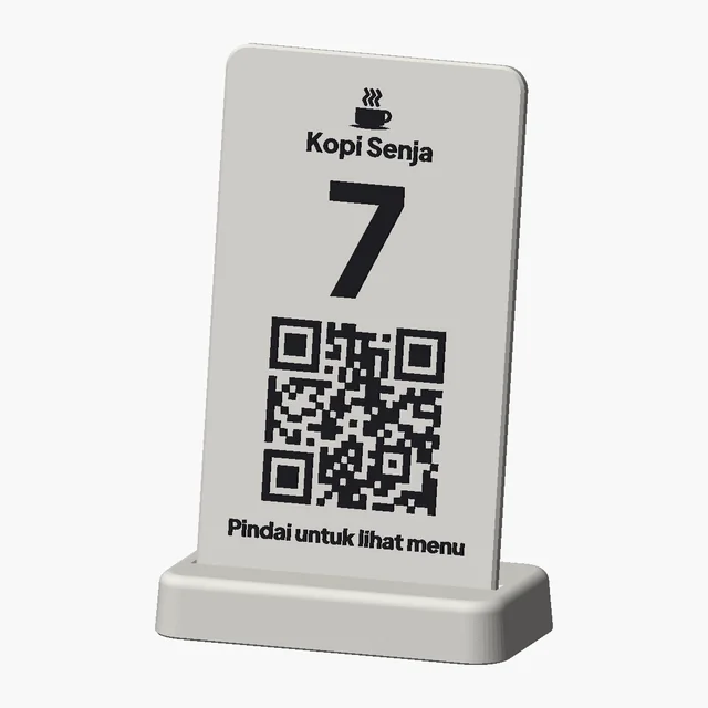Nomor Meja Stand + QR Menu — model 3D yang dicetak
