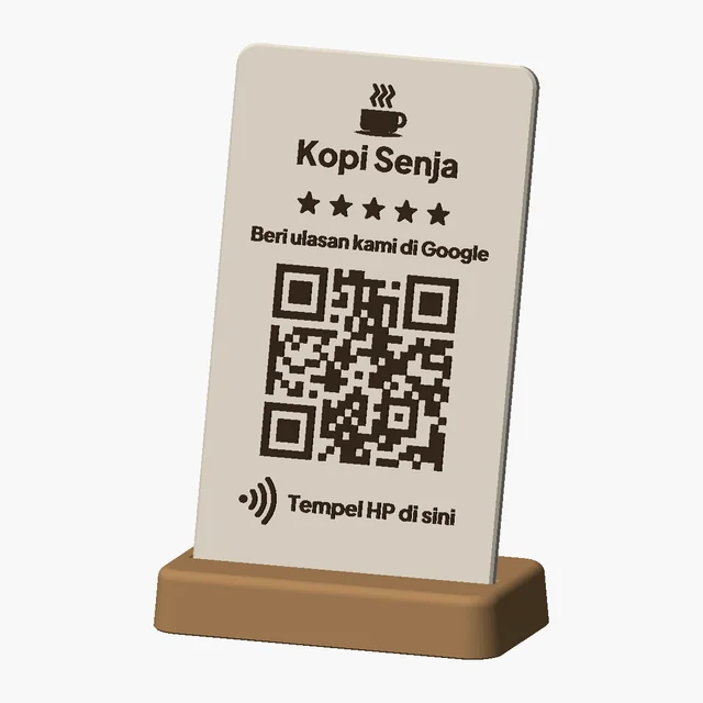 Stand Ulasan Google (QR + NFC) — model 3D yang dicetak
